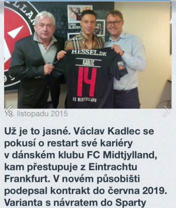 Vaclav Kadlec bei seinem neuen Verein FC Midtjylland. Quelle: Facebook Vaclav Kadlec