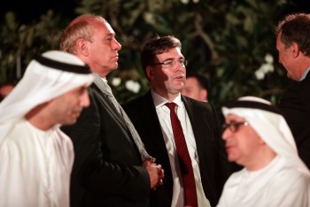 Axel Hellmann (re.) und Peter Fischer bei einem Empfang der BHF-Bank in Abu Dhabi.
