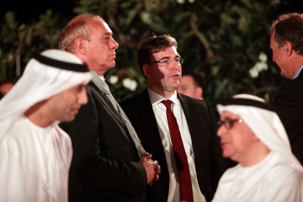 Axel Hellmann und Peter Fischer beim Empfang der BHF-Bank in Abu Dhabi.