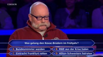 Bei der gestrigen RTL-Ausgabe von "Wer wird Millionär?" hatten Eintracht-Fans keine Mühe bei der 8.000€-Frage (Quelle: RTL Now)
