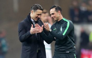 Waren am Ende beide mit dem Punkt zufrieden: Niko Kovac (li.) und Werder-Trainer Alexander Nouri