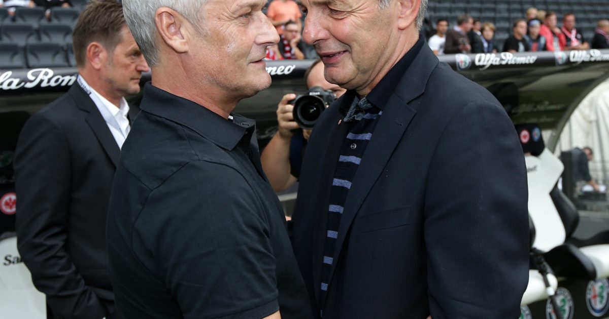 Charly Körbel (r.) reiste 1996 ebenfalls mit einem verunsciherten Team nach Dortmund und kassierte ein derbes 0:6. Macht Armin Veh es 19 Jahre später besser?