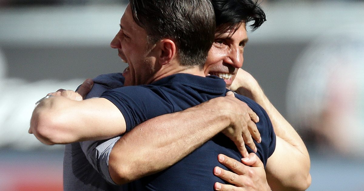Pure Erleichterung nach dem Schlusspfiff bei Niko Kovac und Bruno Hübner