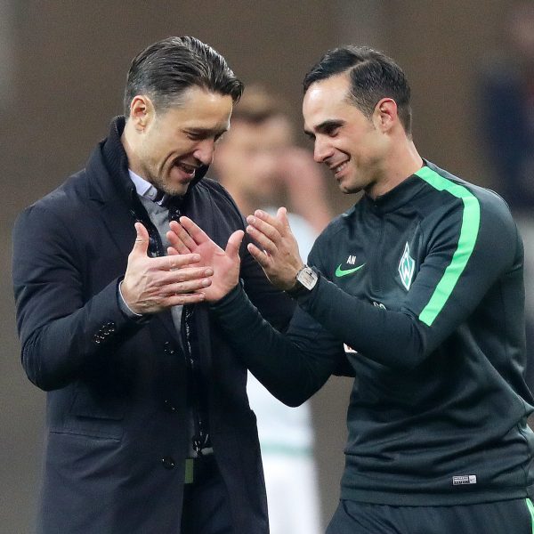 Waren am Ende beide mit dem Punkt zufrieden: Niko Kovac (li.) und Werder-Trainer Alexander Nouri