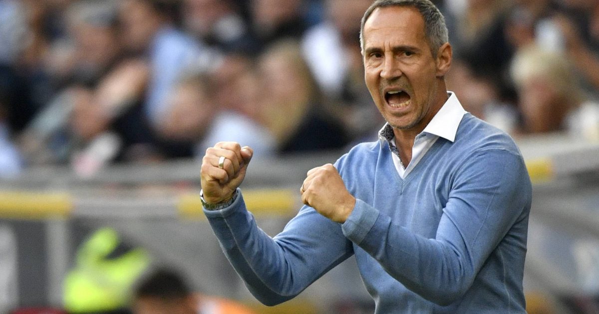  Geballte Fäuste und Freudenschrei bei Adi Hütter. Eintrachts Trainer wähnt sein Team auf einem guten Weg. (Foto: imago/Michael Weber)