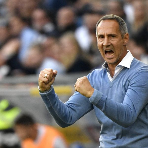  Geballte Fäuste und Freudenschrei bei Adi Hütter. Eintrachts Trainer wähnt sein Team auf einem guten Weg. (Foto: imago/Michael Weber)