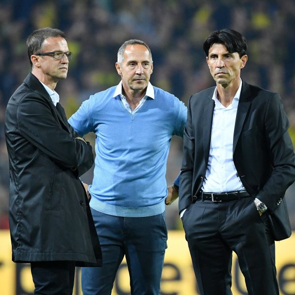  Hatten einen aufregenden und arbeitsreichen Deadlineday: Fredi Bobic, Adi Hütter und Bruno Hübner verstärkten ihr Team zum Transferschluss nochmal gehörig. (Foto: imago/Jan Hübner)