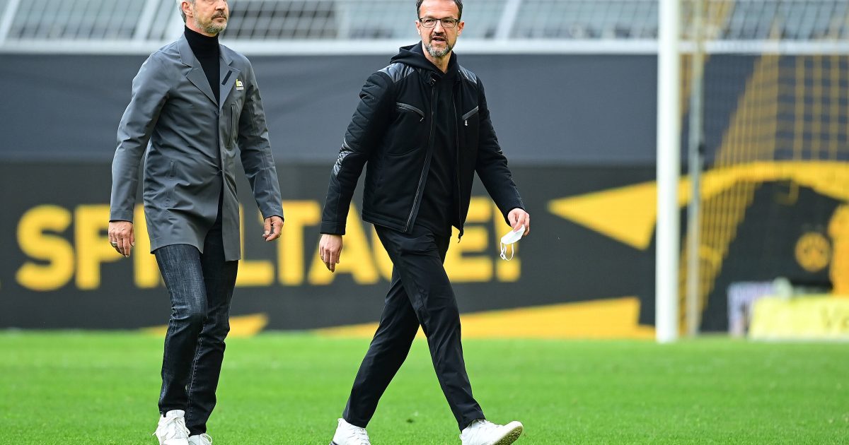 Adi Hütter und Fredi Bobic verlassen den Verein nach dem Spiel gegen Freiburg. (Foto: IMAGO / Poolfoto)