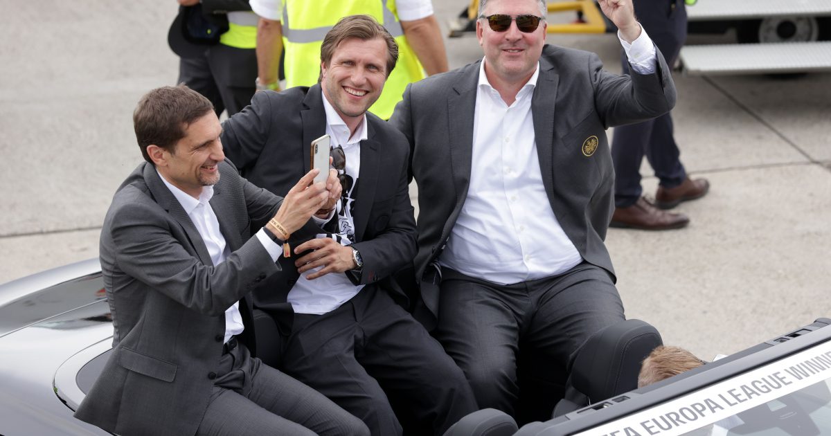  Markus Krösche, Oliver Frankenbach und Axel Hellmann erwirtschafteten wohl ein großes Plus. (Bild: Heiko Rhode)