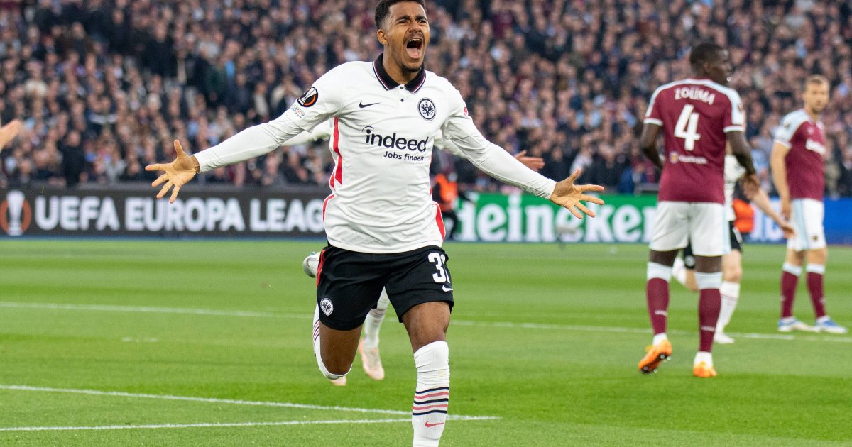  Gegen einen jubelnden Ansgar Knauff dürfte im Europa League-Finale kein SGE-Fan etwas haben. (Foto: IMAGO / PRiME Media Images)