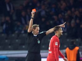 Schiedsrichter Sascha Stegemann zeigt Haris Seferovic die Rote Karte. Von den Fans wird er anschließend mit einer 5,5 abgestraft. (Foto: imago/Camera)